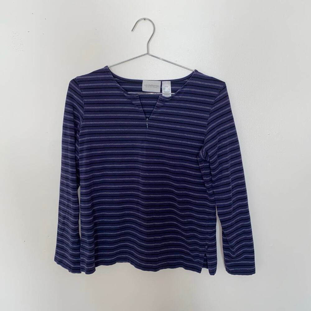 Vintage Liz Claiborne Blue Striped Long Sleeve Zipper Women's Small